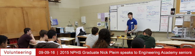 2015 NPHS Graduate, Nick Pleim, speaks to Engineering Academy seniors!