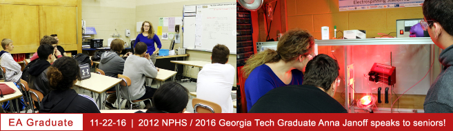 Anna Janoff, 2016 Georgia Tech and 2012 NP Engineering Academy Graduate, Speaks with Engineering Academy Seniors